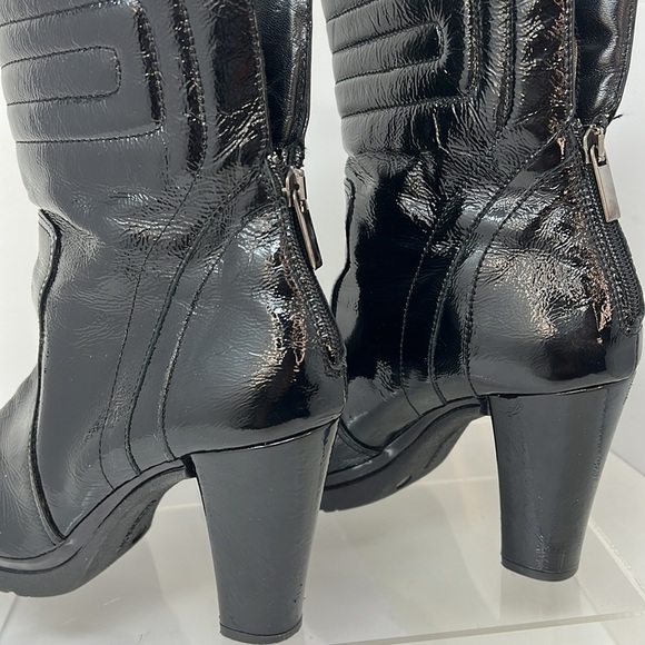 Aquatalia Sz 9 Black Patent Leather Mid Calf Back Zip Heel Boot - Picture 7 of 13